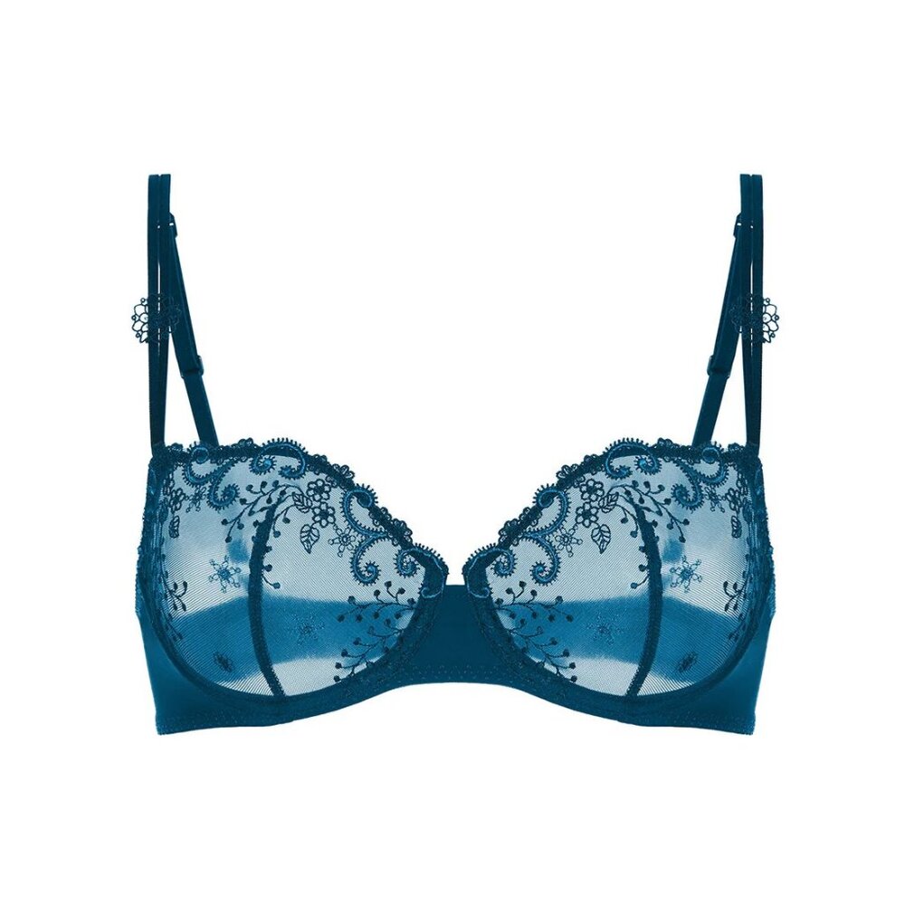 NWT SIMONE PERELE Delice Demi Bra Prestige Blue Sheer Lace